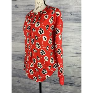 Juicy Couture Blouse Women XS Red Floral V Neck 1/4 Button Long Sleeve